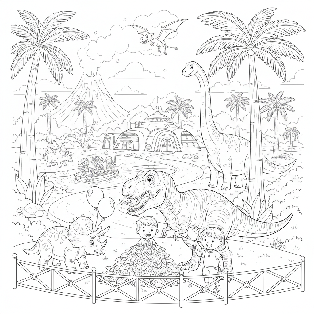 Dinosaur Park Scene coloring page