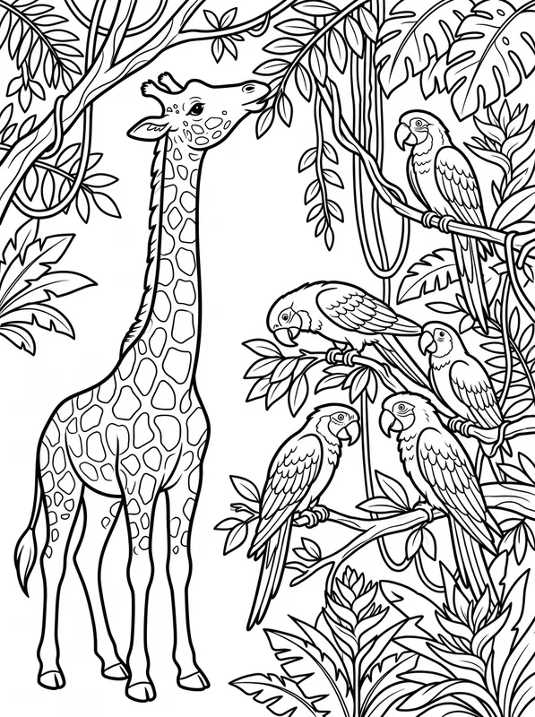 Jungle Canopy — Giraffe & Parrots printable