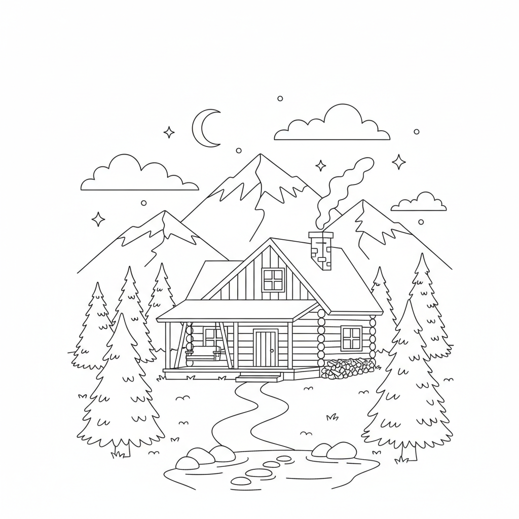 Mountain Cabin coloring page