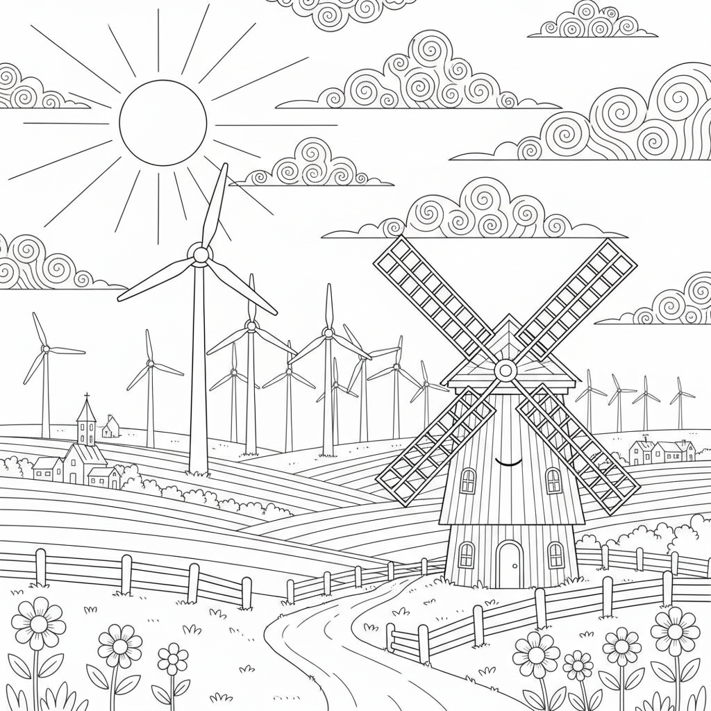 Windmill Field coloring page
